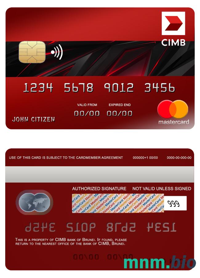 brunei CIMB bank przykład karty mastercard w formacie PSD